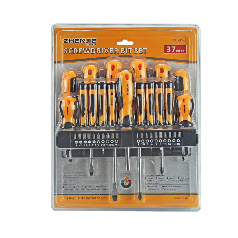 37pcs Seilf Plaisteacha & Pacáistiú Blister Dúbailte Slotted Phillips Torx Heics Screwdriver Set