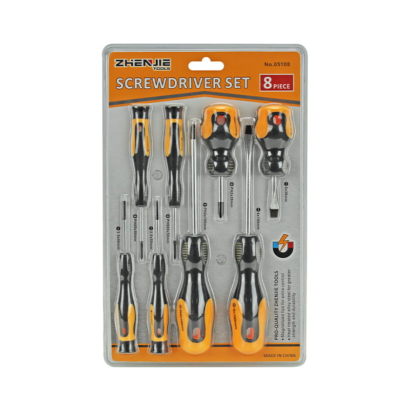 Pacáistiú Blister Dúbailte 8pcs Slotted & Phillips Screwdriver Set